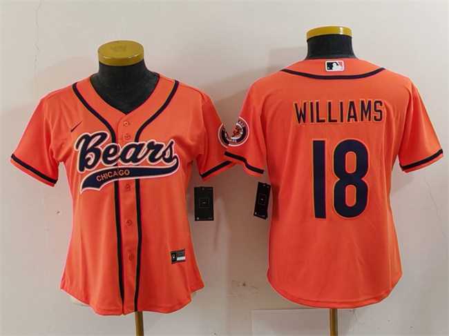 Women%27s Chicago Bears #18 Caleb Williams Orange With Patch Cool Base Stitched Baseball Jersey(Run Small)->women nfl jersey->Women Jersey